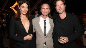 From l to r: Lisa Joy, Walton Goggins and Jonathan Nolan attend the 'Fallout' Season 2 premiere