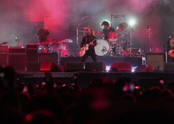 Dave Grohl from the band Foo Fighters performs during the Corona Capital music festival in Mexico City, Friday, Nov. 14, 2025. (AP Photo/Eduardo Verdugo)