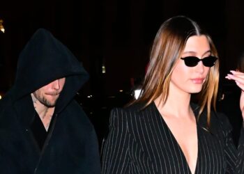 Hailey Bieber Wears Long Tuxedo Coat on Lunch Date With Justin Bieber