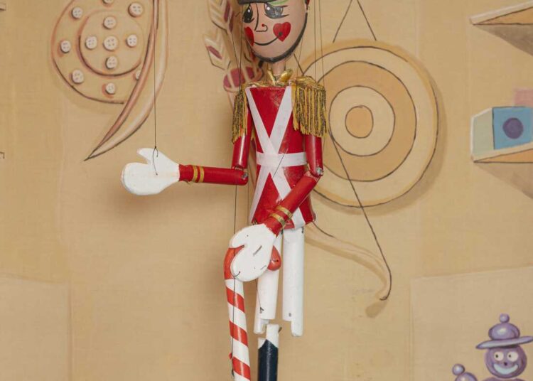 The tin soldier, a marionette puppet made by Nicolas Coppola and the main character in "The Steadfast Tin Soldier" show at Puppetworks.