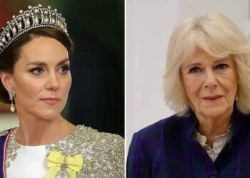 A giant tiara has 'sparked a furious new feud' between Queen Camilla and Princess Kate Middleton.MEGA