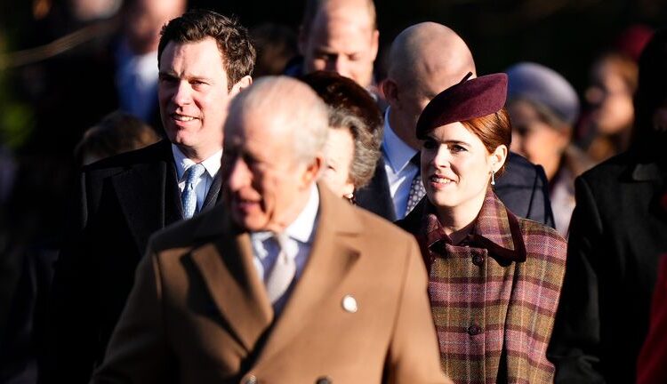 Jack Brooksbank and Princess Eugenie attending the Christmas Day morning church service at St Mary Magdalene Church. Pic: PA
