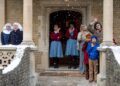 Sister Catherine (MOLLY VEVERS), Sister Monica Joan (JUDY PARFITT), Rosalind Clifford (NATALIE QUARRY), Joyce Highland (RENEE BAILEY), Trixie Franklin (HELEN GEORGE), Timothy Turner (MAX MACMILLAN), May Tang (APRIL RAE HOANG), Teddy Turner (EDWARD SHAW) in Call The Midwife