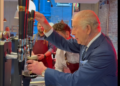 King Charles wipes away frothy moustache after perfect Guinness pour