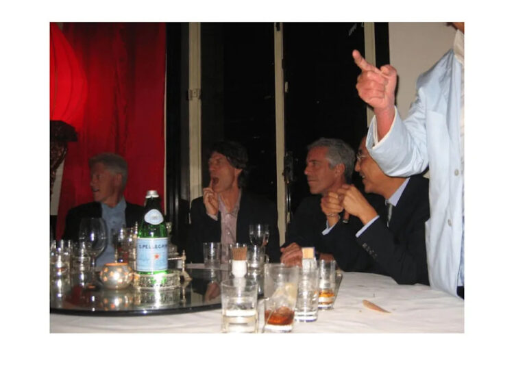 Bill Clinton, Mick Jagger and Jeffrey Epstein shown in an image from The Epstein Files released December 19, 2025 / The Department of Justice