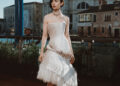 Lily Collins wearing a Schiaparelli Haute Couture gown at the Emily in Paris season 5 photocall