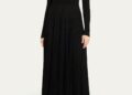 Rib-Knit Pleated Turtleneck Gown