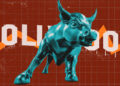 Wall Street bull in front of the Hollywood sign