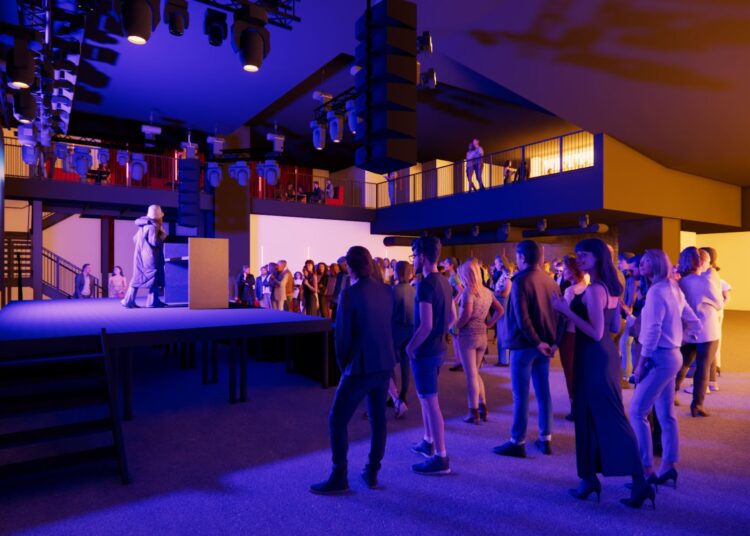 Rendering of a stage at a music venue.