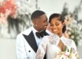Priscilla Ojo and Tanzanian singer Juma Jux exchanging vows at their elegant white wedding in Lagos.