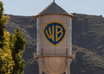 The Warner Bros. water tower is seen at Warner Bros. Studios in Burbank, Calif., Friday, Dec. 5, 2025. (AP Photo/Jae C. Hong)