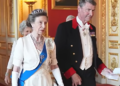 Princess Anne wears the Festoon tiara, packed with diamonds, at the French State Banquet at Windsor Castle