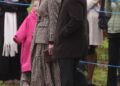 Harriet Sperling arrived for Sunday services with her fiance Peter Phillips sporting a brown plaid two-piece skirt suit that would have paired perfectly with the senior royal ladies who came before her