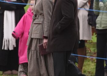 Harriet Sperling arrived for Sunday services with her fiance Peter Phillips sporting a brown plaid two-piece skirt suit that would have paired perfectly with the senior royal ladies who came before her
