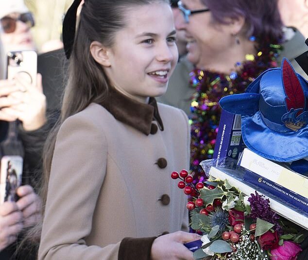 Princess Charlotte, ten, put on a confident display as she chatted with well-wishers on December 25