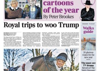 The headline on the front page of the Times reads: "Royal trips to woo Trump".