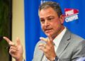 Nov 3, 2022; Kansas City, Missouri, USA; Kansas City Royals general manager J.J. Picollo talks with media during a press conference at Kauffman Stadium. Mandatory Credit: Jay Biggerstaff-Imagn Images