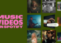 A landscape ad revealing music videos coming to Spotify with stills of popular music videos