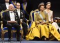 King Carl Gustaf, Prince Daniel, Queen Silvia and Crown Princess Victoria at the Nobel Prize ceremony at the Concert Hall in Stockholm