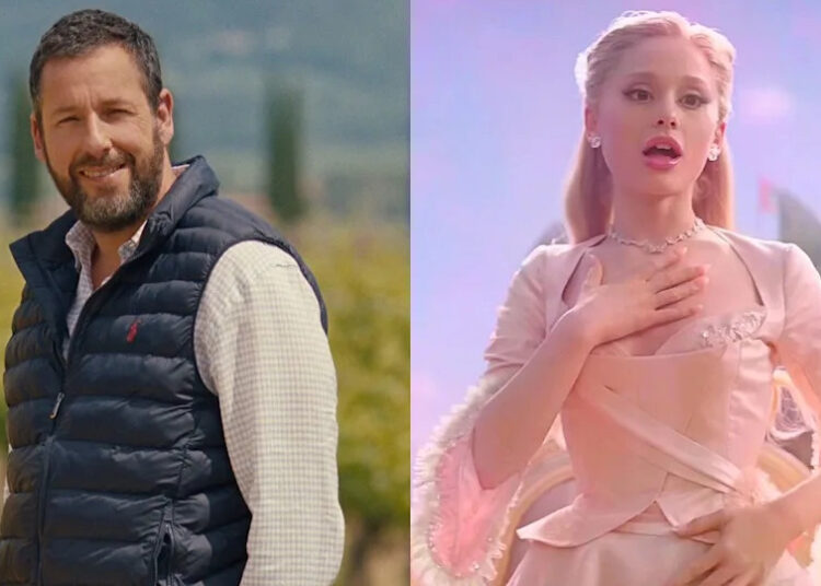 Adam Sandler in Jay Kelly and Ariana Grande in Wicked: For Good.
