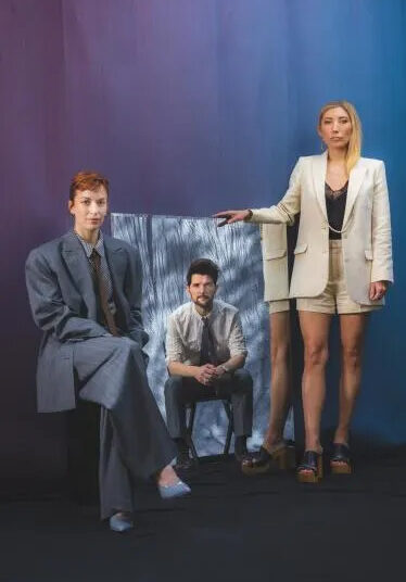Los Angeles, CA - March 20: From Left- "Severance" actors Britt Lower, Adam Scott and Dichen Lachman pose for portrait on Thursday, March 20, 2025 in Los Angeles, CA. (Jason Armond / Los Angeles Times)