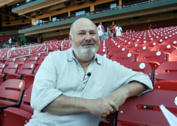 Actor and film director Rob Reiner waits for an interview before the Los Angeles Angels and St. Louis Cardinals game at Busch Stadium in St. Louis on June 8, 2007.