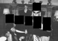 Andrew, who was stripped of his royal titles last month, is seen sprawling across the laps of five elegantly dressed women, while Ghislaine Maxwell lurks in the background