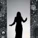 Collage of outer space and a black and white image of a woman's silhouette dancing at dusk