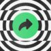 Illustration of a circular black and white repeating background with a green 'share' button