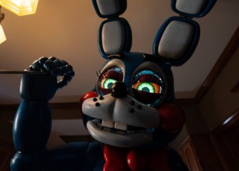 This image released by Universal Pictures shows Toy Bonnie, voiced by Matthew Patrick, in a scene from "Five Nights at Freddy's 2." (Ryan Green/Universal Pictures via AP)