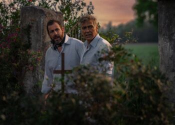 Adam Sandler as Ron Sukenick and George Clooney as Jay Kelly in "Jay Kelly."
