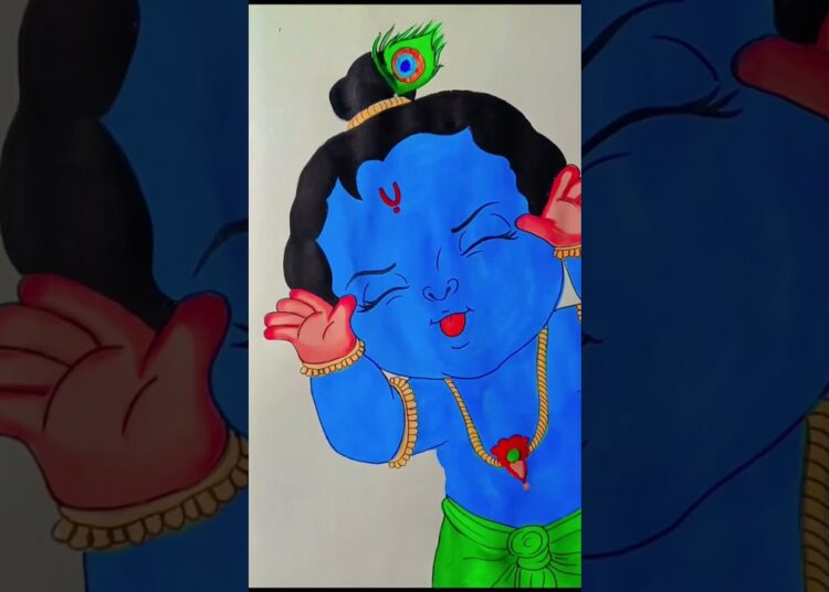 krishna ji painting ❣️ #art #drawing #artist #sketch #painting #vasudev #krishna #aura #ytshorts