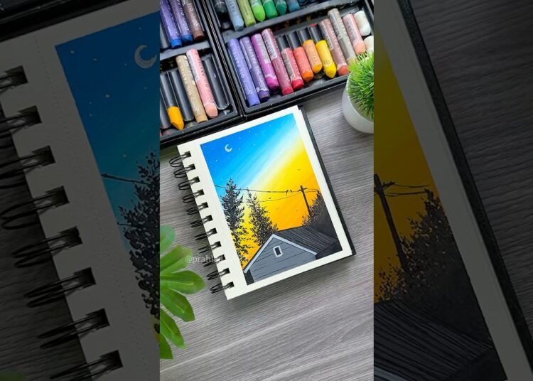 Mesmerizing Sunset Drawing 😍 | Oil Pastel Sky Scenery  #art #oilpastel