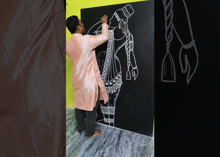 How to Draw Classical Dance Pose ✍️ | White Chalk Art #shorts #art #dance #shortvideo #drawing