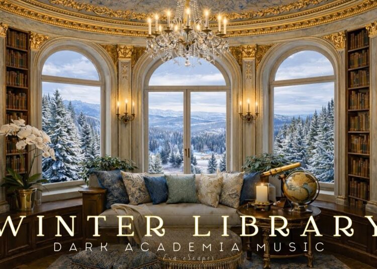 French Chateau Winter Tower Library | Dark Academia Piano Music for Study, Reading & Sleep