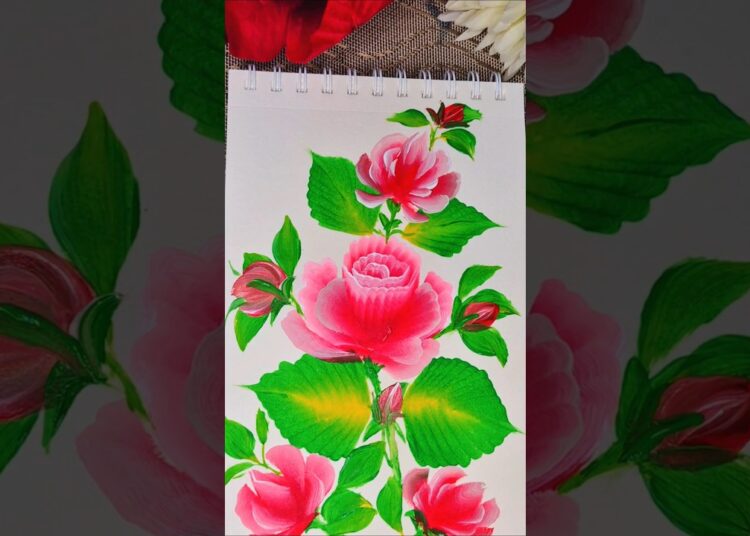 Easy Rose flower painting ideas 🥰 #flowerpainting #reels #viral #trending #art #artwork #shortsfeed