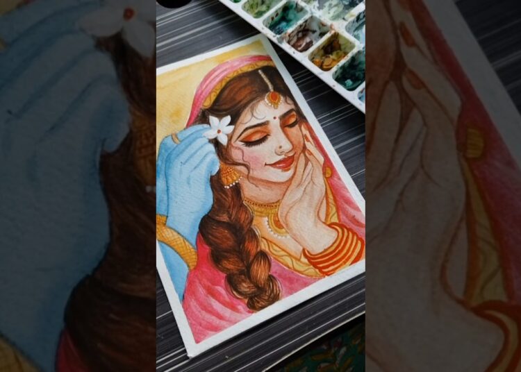#watercolorpainting 😍#art #artist #drawing #drawingshorts #youtubeshorts #beautiful #radhakrishna
