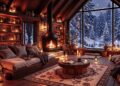 Winter Jazz Music for Focus ❄️ Cozy Forest Cabin Ambience with Fireplace, Wind Sounds & Snow