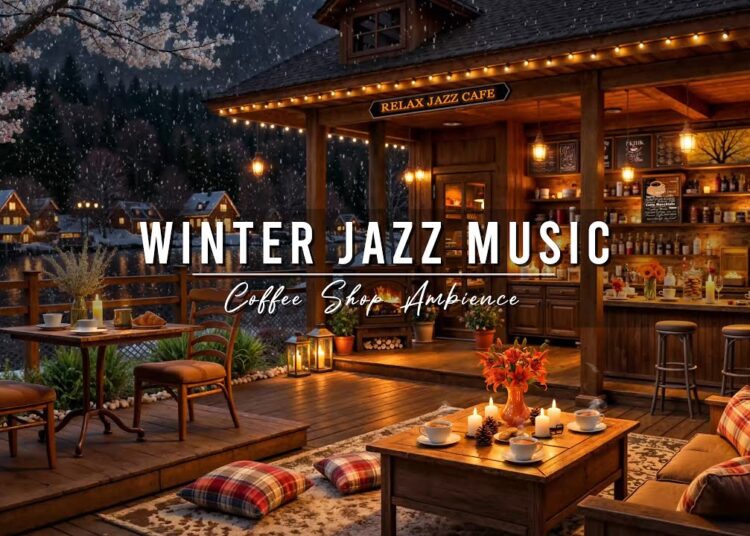 Cozy Winter Coffee Shop Ambience ⛄ Relaxing Jazz Instrumental Music & Gentle Snowfall for Studying