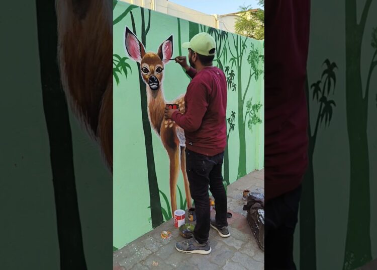 Street art Deer Painting on wall #wallpainting #art #artist #bharatthakor