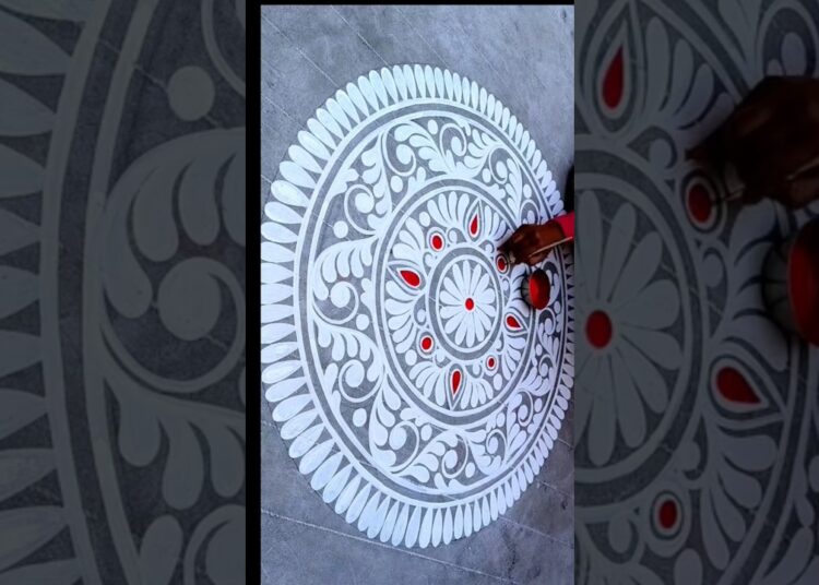 saraswati puja special big round alpona 🌼 #alpona #rangoli #art #alponadesign #shorts