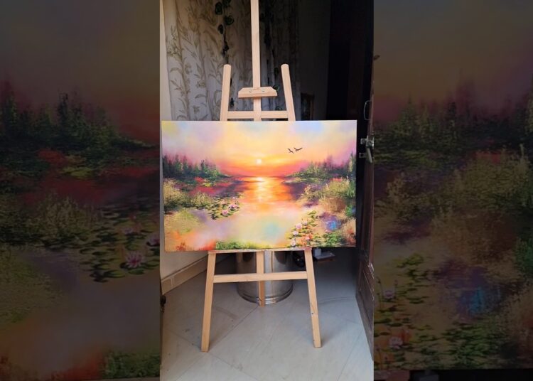 Sunrise Abstract Painting 🪷😍✨️#acrylicscenery #acrylicpainting #canvaspainting #painting #artist