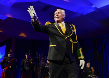 Boreas LXXXVIX Peter Kenefick waves to the crowd after being...