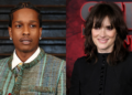 A$AP Rocky in a patterned jacket and Winona Ryder in a black outfit, both smiling at separate events.