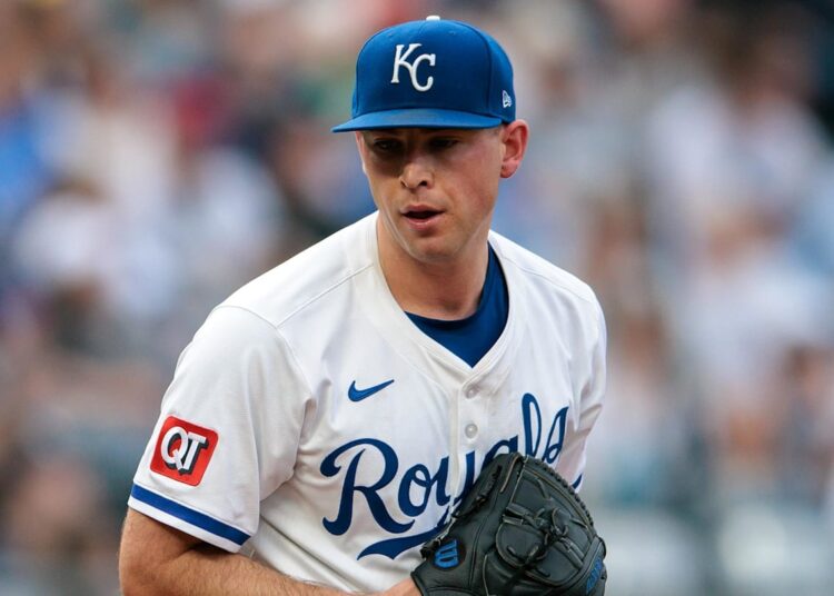 Jun 11, 2025; Kansas City, Missouri, USA; Kansas City Royals pitcher Kris Bubic (50) pitches during the second inning against the New York Yankees  at Kauffman Stadium. Mandatory Credit: William Purnell-Imagn Images