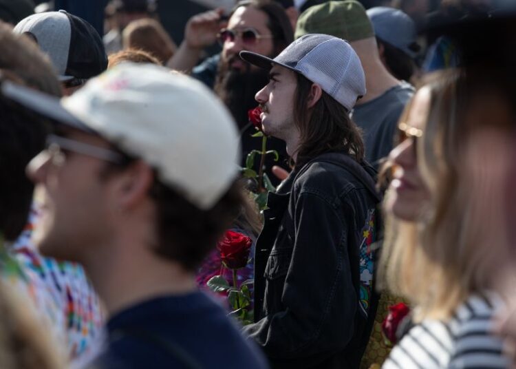 Audience members during the Celebrating The Life Of Bob Weir event at Civic Center Plaza in San Francisco on Saturday.
