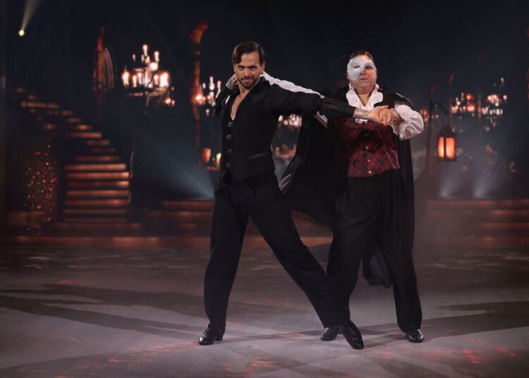 Singer Brian Kennedy with Pro Dancer James Cutler during the live show of RTE’s Dancing With The Stars.