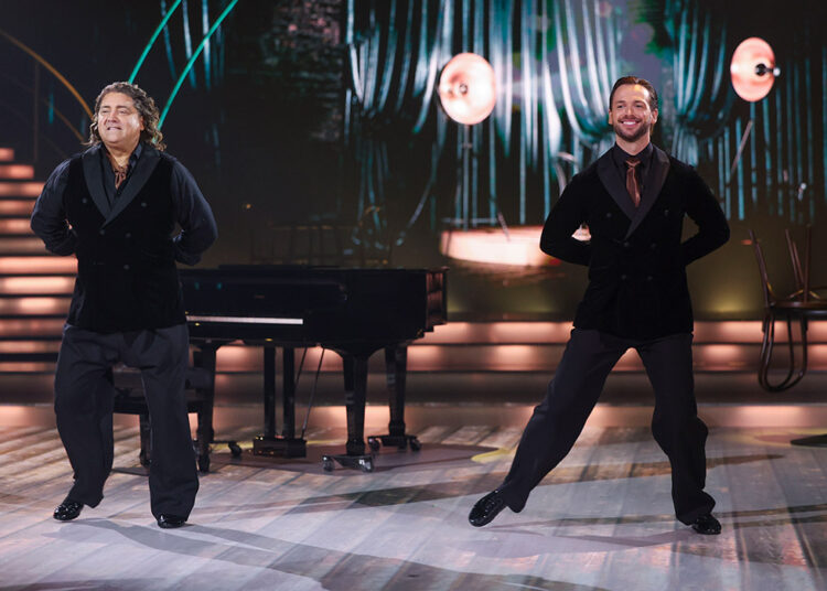 Singer Brian Kennedy with Pro Dancer James Cutler during the live show of RTE’s Dancing With The Stars. Pic: Kyran O’Brien /kobpix