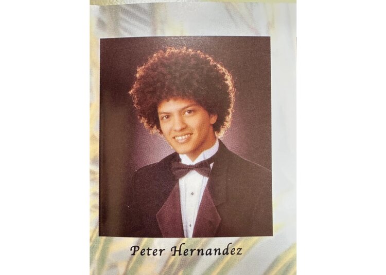 Peter Hernandez, now Bruno Mars, in his senior picture for Roosevelt High School, where he graduated with the Class of 2003.
