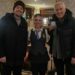 Martin Kemp of Spandu Ballet and his son Roman in the Carrickdale Hotel, pictured staff member Molly Brito. Picture: Carrickdale Hotel/Facebook